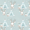 ANIMALS IN TIPI / light blue (MAGICAL CHRISTMAS FOREST) - Waterproof woven fabric