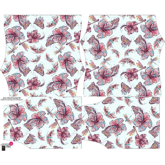 Carmenausschnitt Bluse SOFIA - HIBISKUS UND SCHMETTERLINGE - Nähset XXL