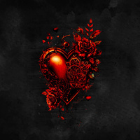 STEAMPUNK HEART -  PANEL (60cm x 50cm) looped knit fabric with elastane ITY