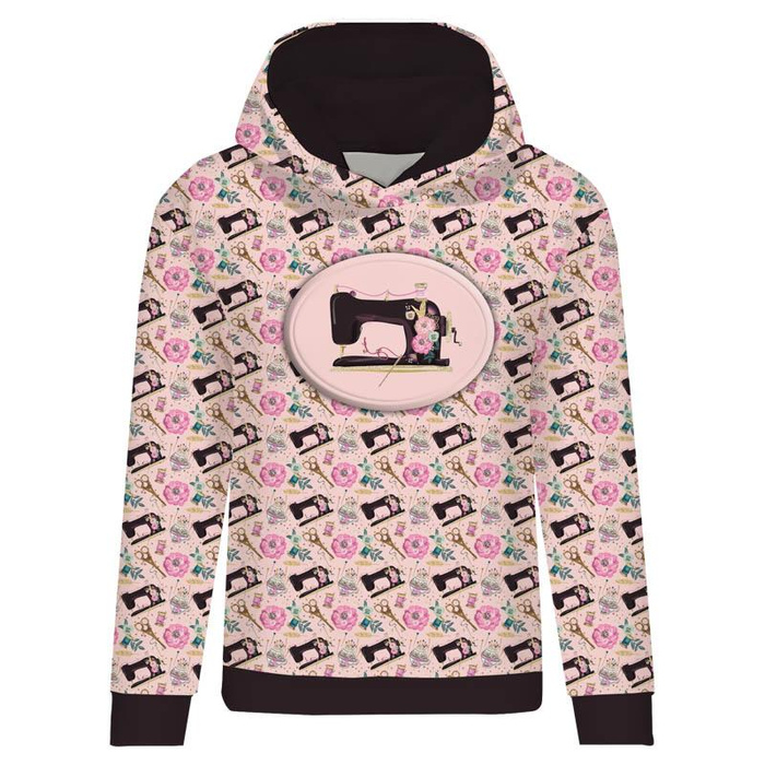 CLASSIC WOMEN’S HOODIE (POLA) - RETRO SEWING MACHINES pat. 1 / pink - looped knit fabric