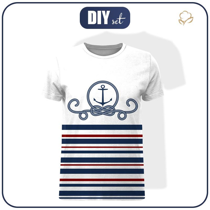 T-SHIRT MĘSKI - KOTWICA / paski (marine) - single jersey XS