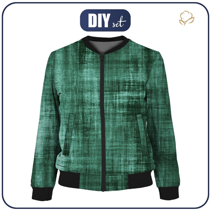 BOMBERKA DAMSKA (KAMA) - ACID WASH wz. 2 (Butelkowa zieleń) - zestaw do uszycia M