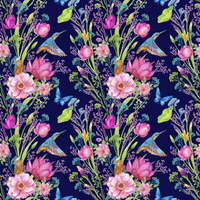 MINI KINGFISHERS AND BUTTERFLIES (KINGFISHERS IN THE MEADOW) / dark blue - Nylon fabric PUMI