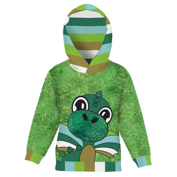 KID'S HOODIE (ALEX) - DRAGON DINO - looped knit fabric (122/128)