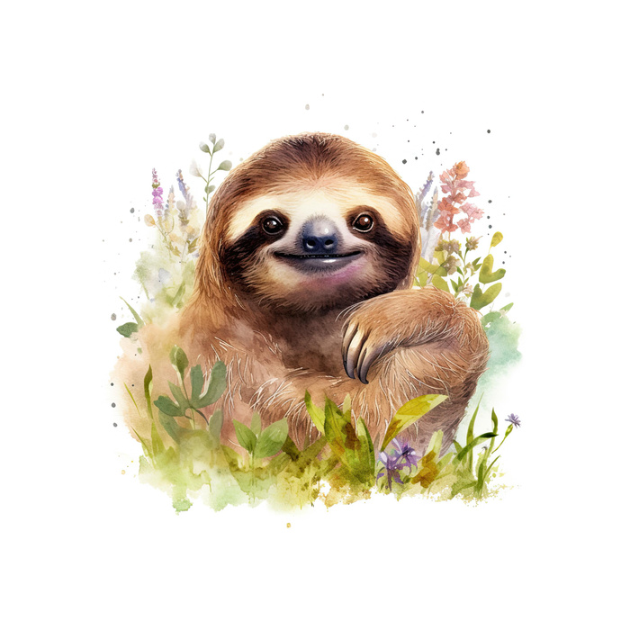 WATERCOLOR SLOTH M. 2 - Paneel (60cm x 50cm) Wasserabweisende Webware