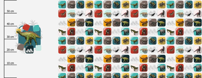 DINO TILES PAT. 6 / smaragd - Panoramic panel - looped knit fabric with elastane