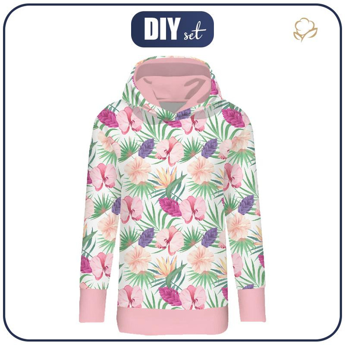 LONG WOMEN’S HOODIE (MEGI) - EXOTIC PLANTS - looped knit fabric - XL