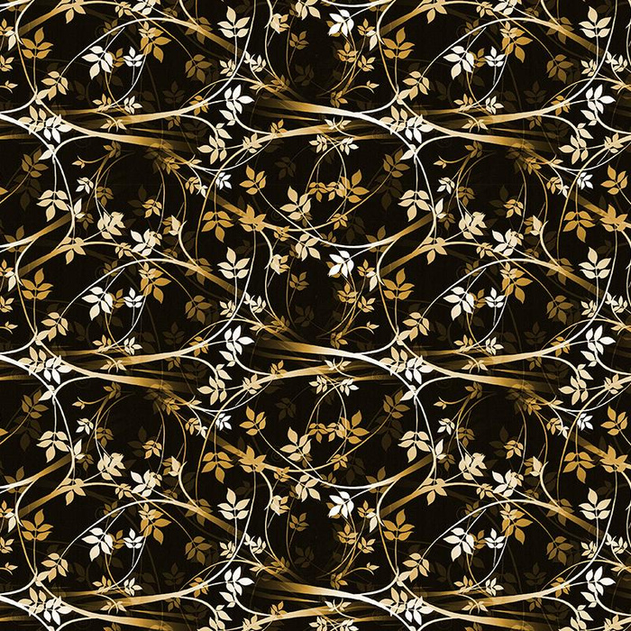 LEAVES pat. 2 (gold) / black - looped knit fabric with elastane