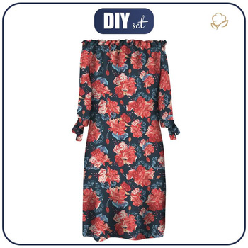 KLEID "CARMEN" - ROTE PFINGSTROSEN - Nähset