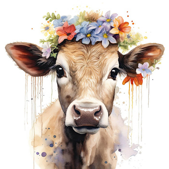 WATERCOLOR COW - Panel (75cm x 80cm) Voděodolná tkanina Oxford