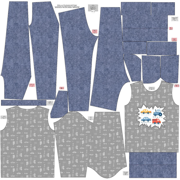 Children's tracksuit (MILAN) - VEHICLES pat. 2 / white (ADVENTURE BEGINS) - sewing set