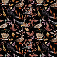 VÖGEL M. 2 / SCHWARZ (BUNTER HERBST) - Krepp