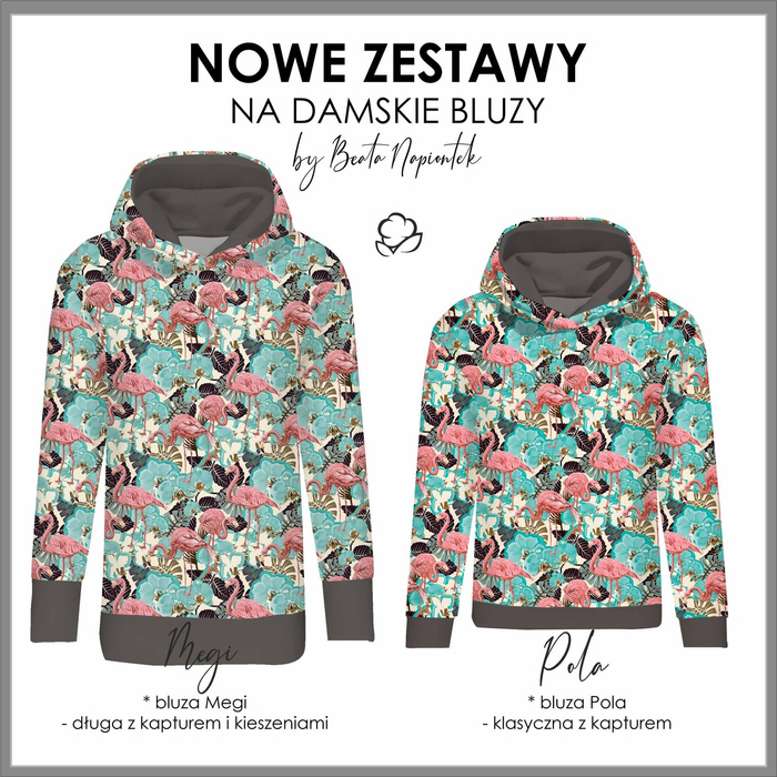 BLUZA DAMSKA (POLA) CLASSIC Z KAPTUREM - WINTER FLOWERS WZ.18 - zestaw do uszycia XL