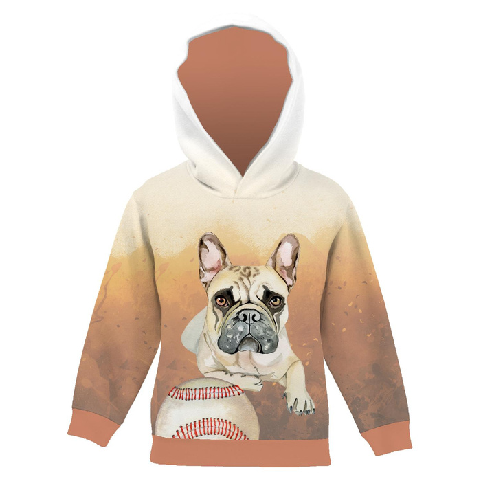 KID'S HOODIE (ALEX) - BULLDOG / brown - looped knit fabric (134/140)
