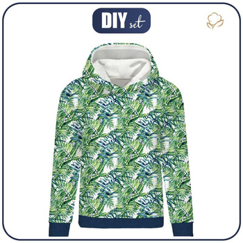CLASSIC WOMEN’S HOODIE (POLA) - MINI LEAVES AND INSECTS PAT. 6 (TROPICAL NATURE) / white - looped knit fabric