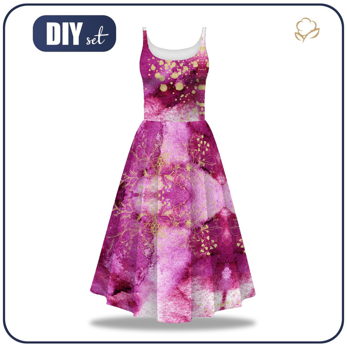 DRESS "ISABELLE" - FLOWERS / golden contour Pat. 2 / WATERCOLOR MARBLE - sewing set XL