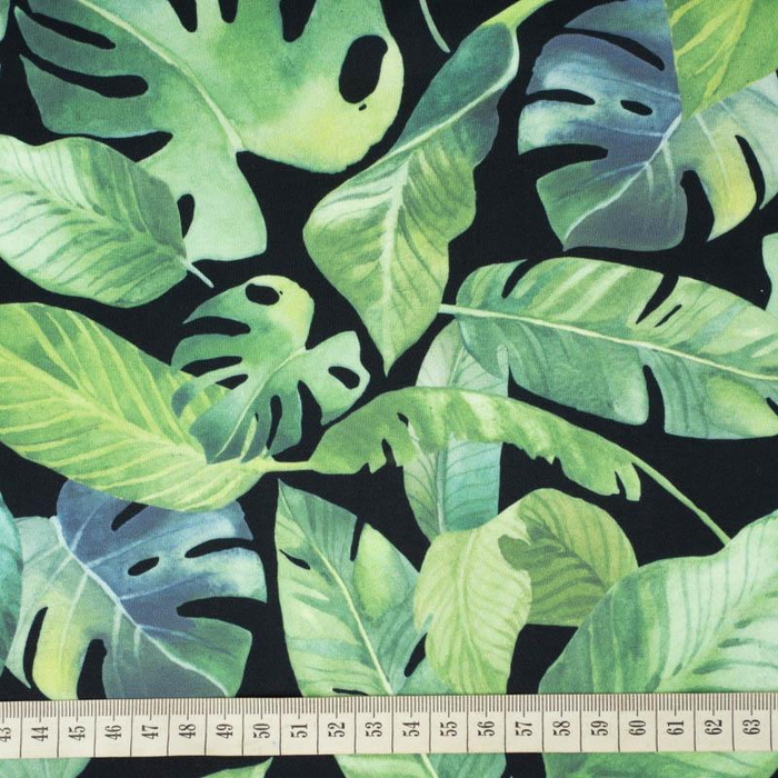 TROPISCHE BLÄTTER Ms. 2 / schwarz - Lycra 300g