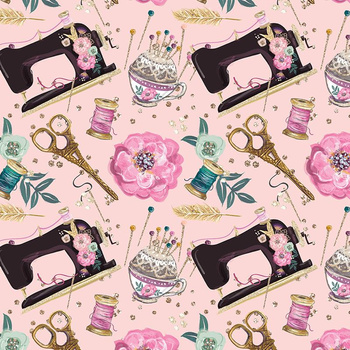 RETRO SEWING MACHINES pat. 1 / pink  - Viscose jersey