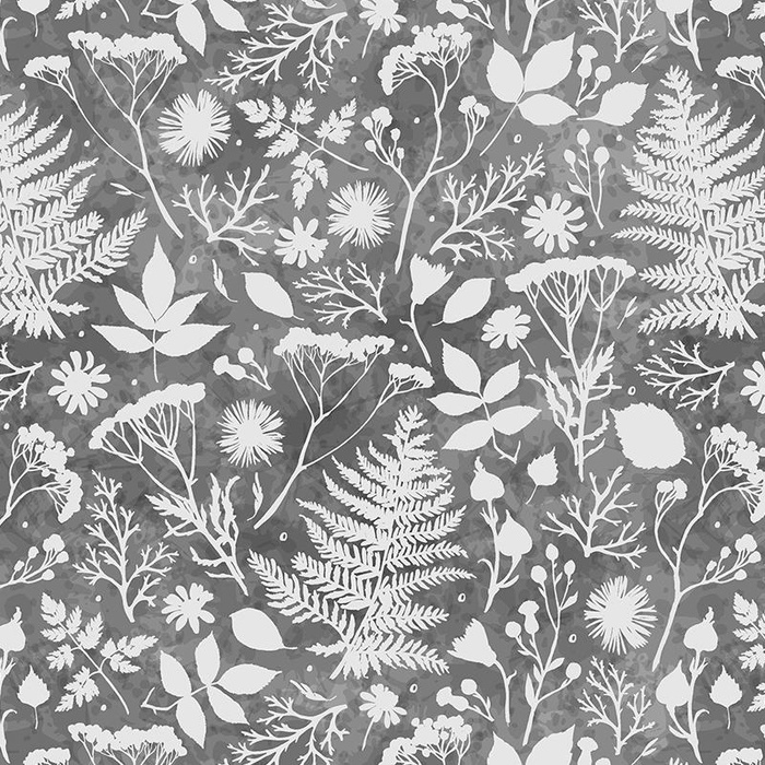 WHITE  FERNS (GREY) / white - Cotton woven fabric