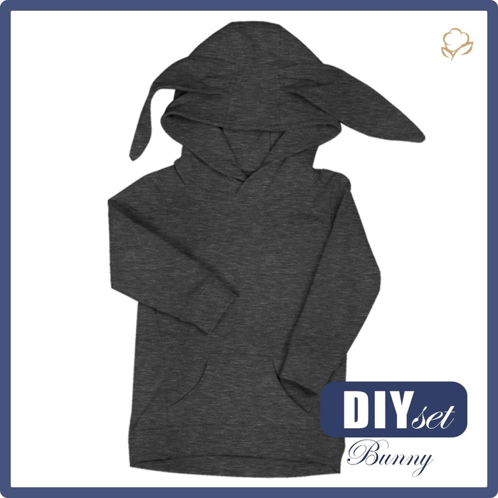 KID'S HOODIE BUNNY (PARIS) - MELANGE GRAPHITE - sewing set (146/152)