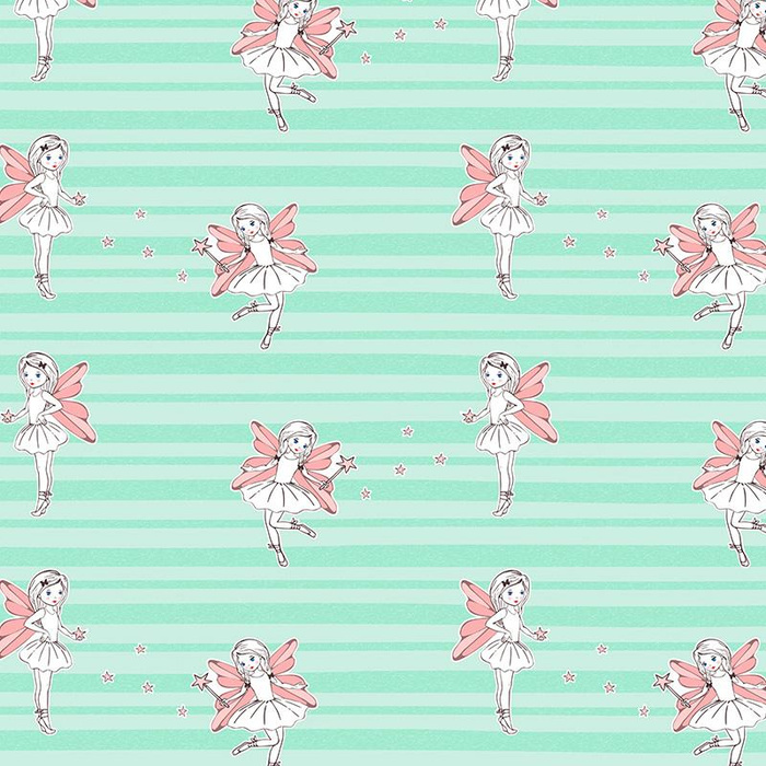 FAIRIES / mint - Cotton woven fabric