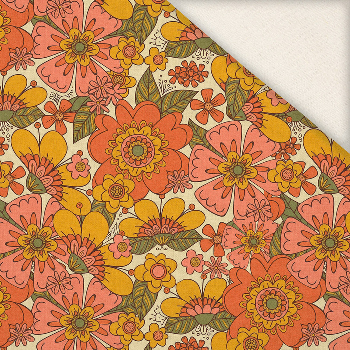 FLOWERS PAPAYA ORANGE WZ. 7 - Slub Weave