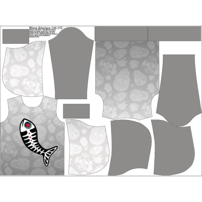 DĚTSKÁ MIKINA S KAPUCÍ (ALEX) - RYBA PABLO (DIA DE LOS MUERTOS) - Sada šití