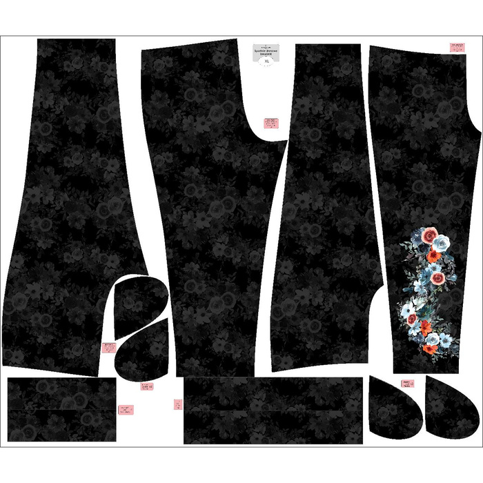 WOMEN'S JOGGERS (NOEMI) - WATER-COLOR FLOWERS pat. 2 / black - sewing set L