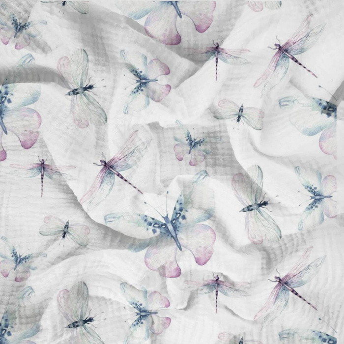 BUTTERFLIES AND DRAGONFLIES (WATER-COLOR BUTTERFLIES) - Cotton muslin