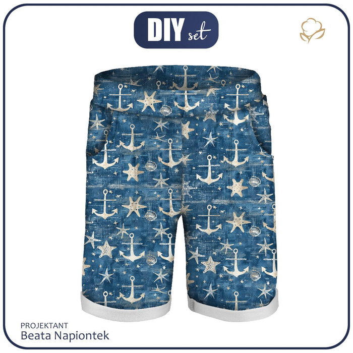 KID`S SHORTS (RIO) - MARINE pat. 4 - looped knit fabric (146/152)