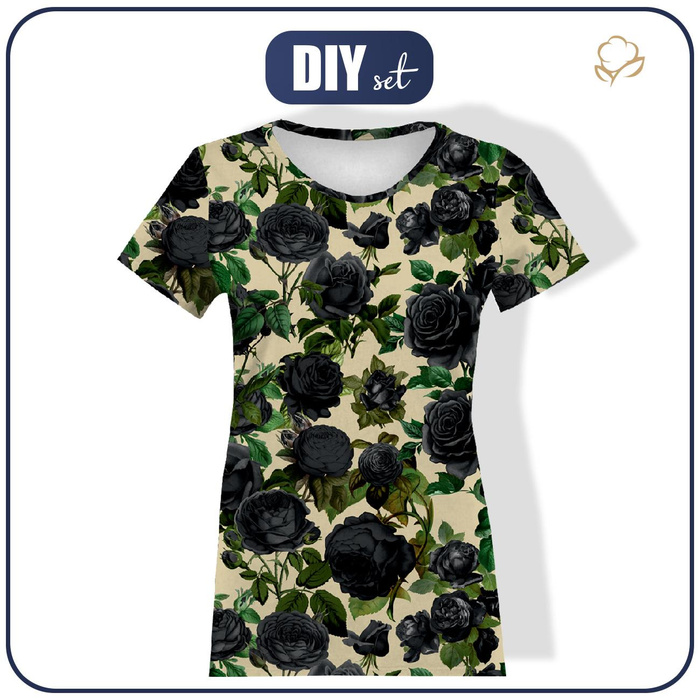 WOMEN’S T-SHIRT - BLACK ROSES - single jersey ITY XL