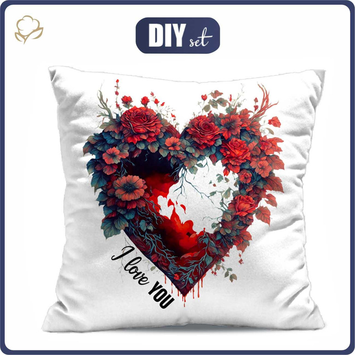 PODUSZKA 45X45 - FLOWER HEART - Panama 220g - zestaw do uszycia