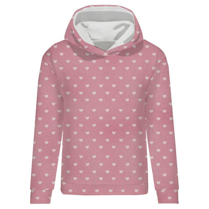 BLUZA DAMSKA (POLA) CLASSIC Z KAPTUREM - SERCA / różowy (NORWESKIE WZORY) - dzianina pętelkowa L