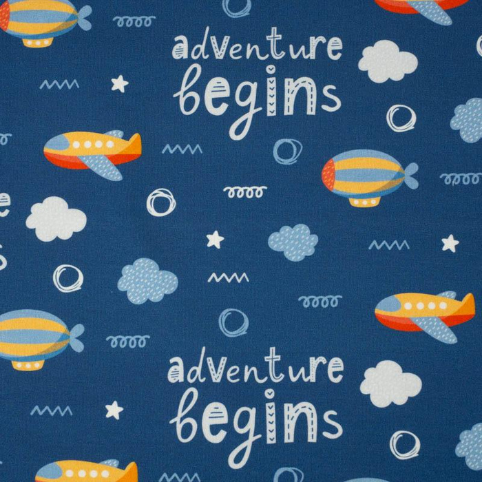 LETADLA (ADVENTURE BEGINS) / tmavomodrý (ADVENTURE BEGINS) - tkanina bawełniana