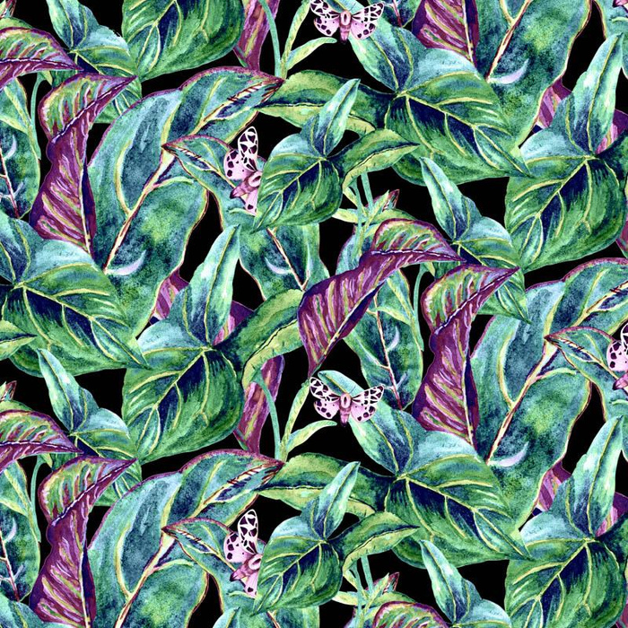 MINI BLÄTTER UND INSEKTEN MS.1 (TROPISCHE NATUR) / schwarz - Wasserabweisende Webware