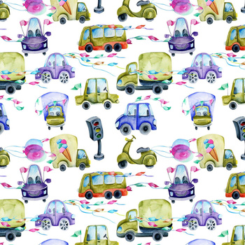 ON THE ROAD (COLORFUL TRANSPORT) - Waterproof woven fabric