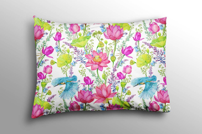 KINGFISHERS AND POPPIES (KINGFISHERS IN THE MEADOW) / white - Cotton woven fabric