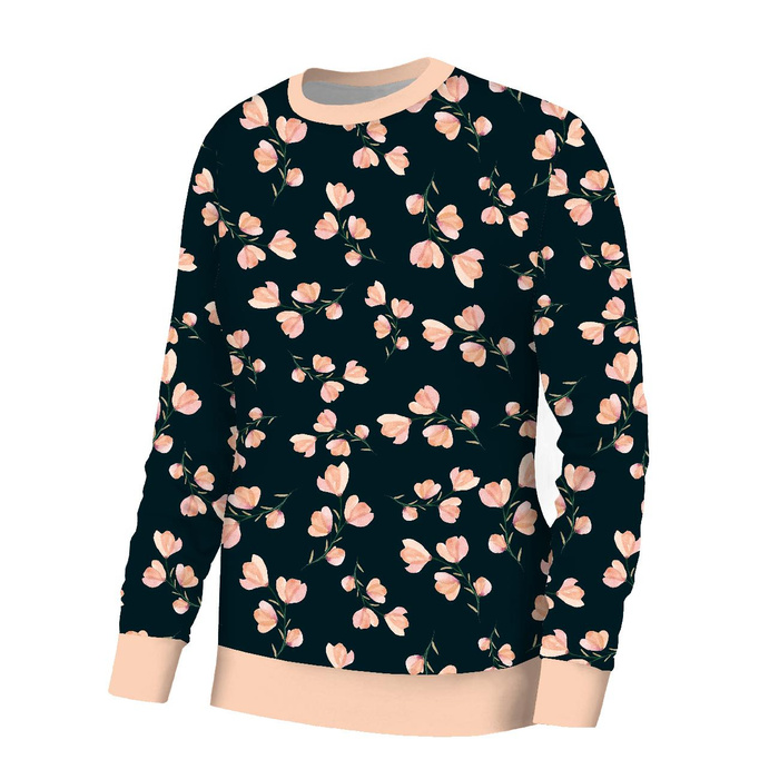 BLUZA DAMSKA (HANA) BASIC - RÓŻOWE KWIATKI WZ. 4 - dzianina pętelkowa ITY - XXXL