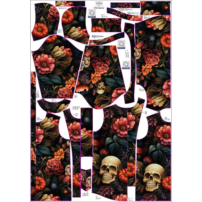 DÁMSKÁ BUNDA PARKA (ANNA) - FLOWERS AND SKULL - sada šití