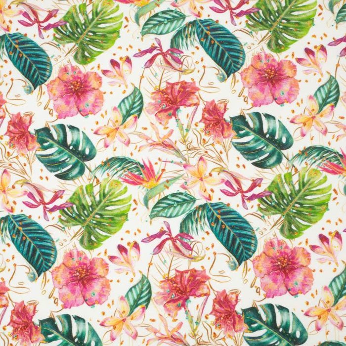 TROPIKALNA DŻUNGLA / biały - organický úplet single jersey s elastanem 