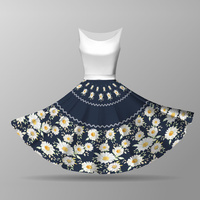 DAISIES PAT. 2 / dark blue - circle skirt panel