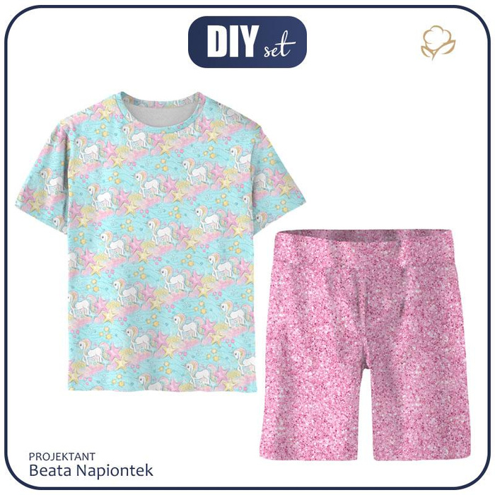CHILDREN'S PAJAMAS "ADA" - UNICORNS AND STARS pat. 2 (WONDERLAND) - Bamboo Single Jersey with elastan (134/140)