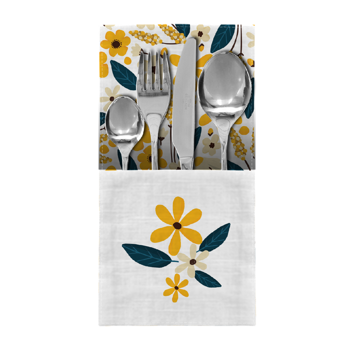 NAPKINS AND RUNNER - SMALL FLOWERS pat. 2 / white - sewing set