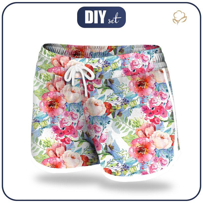 Damskie spodenki kąpielowe - DZIKA RÓŻA WZ. 3 (NA ŁĄCE) XL