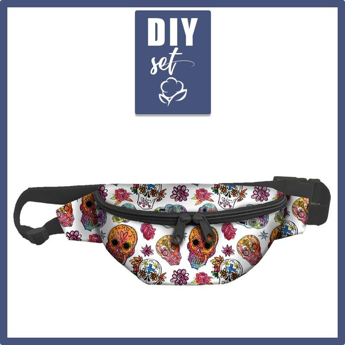 HIP BAG - SKULLS pat. 3 / white (DIA DE LOS MUERTOS) - small