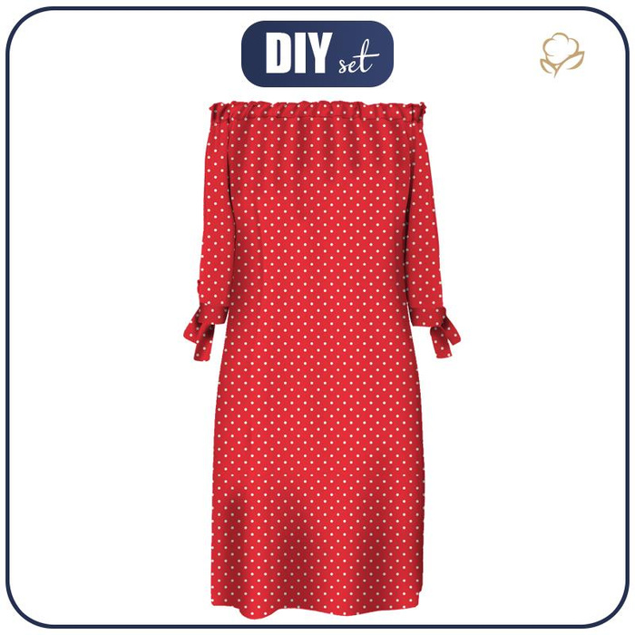 KLEID "CARMEN" - WEIßE PUNKTE / rot - Krepp XS