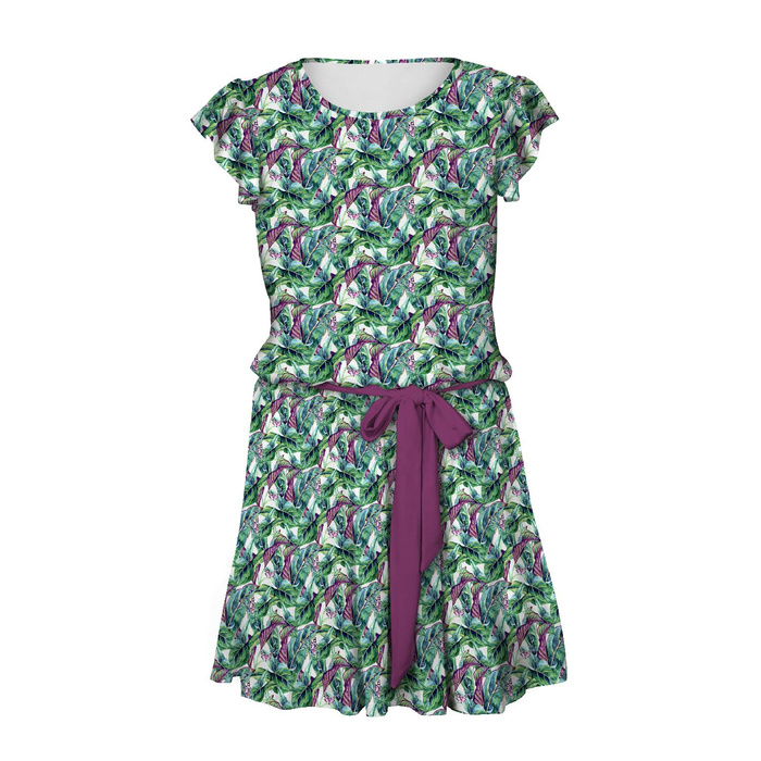 DRESS "EMMA" L - LEAVES AND INSECTS PAT. 1 (TROPICAL NATURE) / black - Viscose jersey with elastane