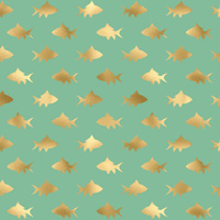 GOLDEN FISH (GOLDEN OCEAN) / mint - Cotton woven fabric
