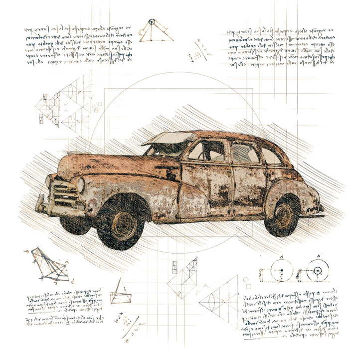 RETRO CAR PAT. 1 - panel (75cm x 80cm) SINGLE JERSEY PANEL