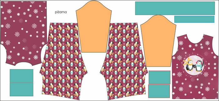 KINDERPYJAMAS "MIKI" - FREUDE PINGUINE M.1 / violet (WEIHNACHTSPINGUINE) - Elastische Baumwoll Maschenware (122/128)